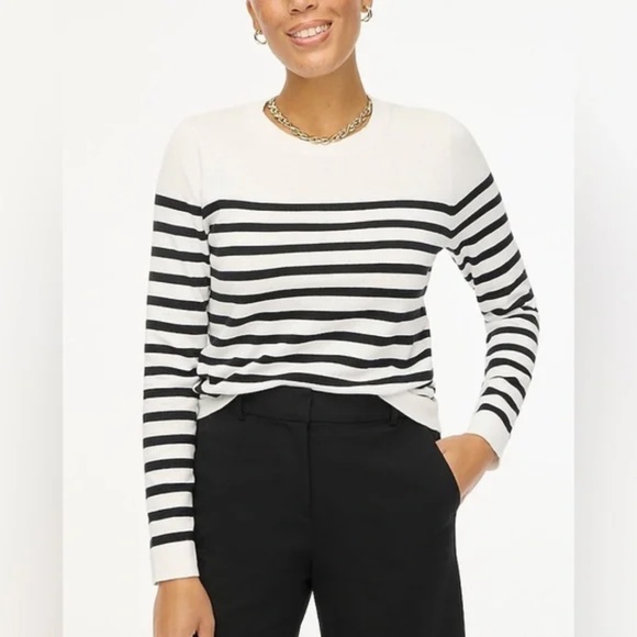 J. Crew Factory Black and White Striped Cotton Teddie Sweater in Small - Picture 1 of 3